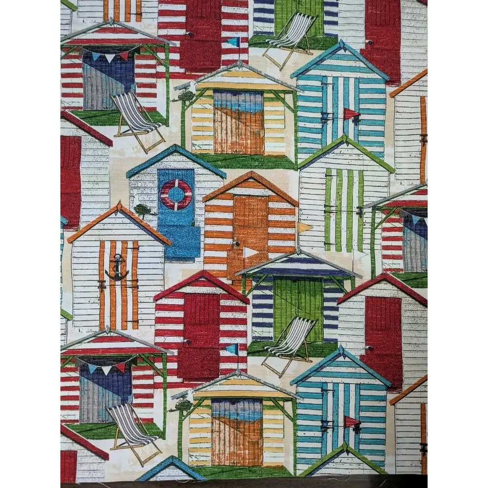1 Yard RICHLOOM BEACH HUTS CABANA RED GREEN ORANGE OUTDOOR MULTIUSE FABRIC 54